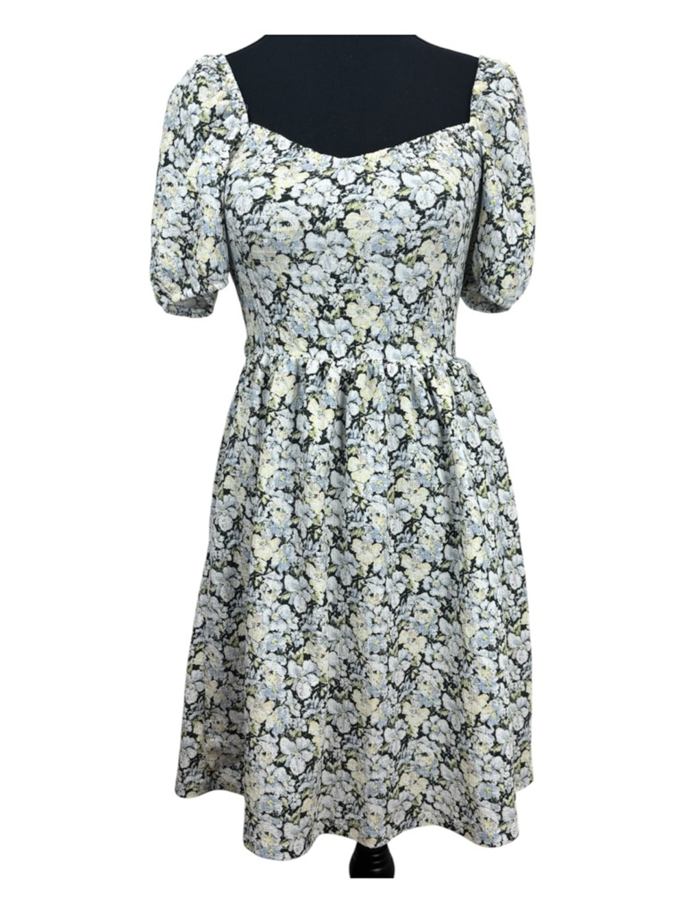 H&M Floral Puff Sleeve Mini Dress XS Cottagecore Square Neck Smocked Back Fit